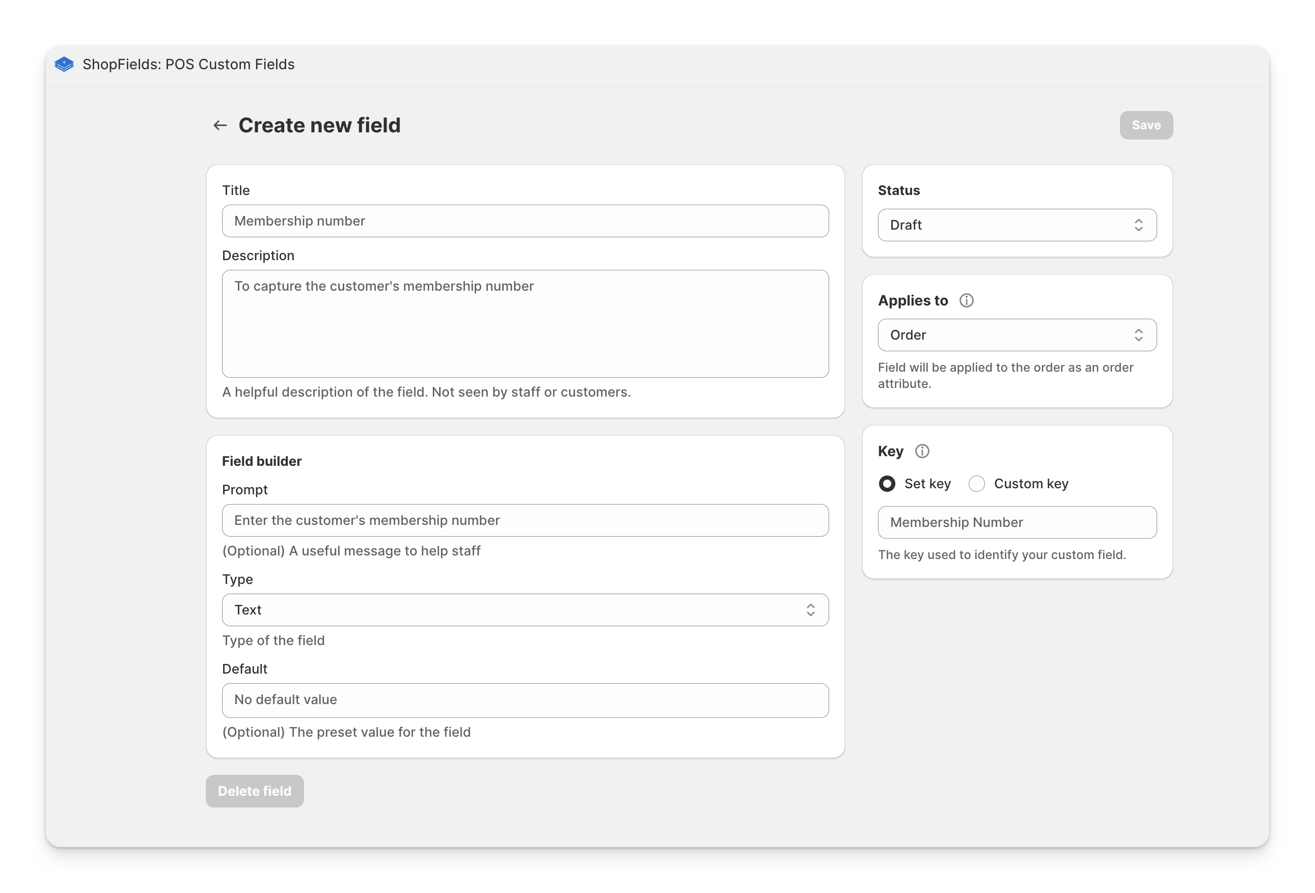 create pos custom field