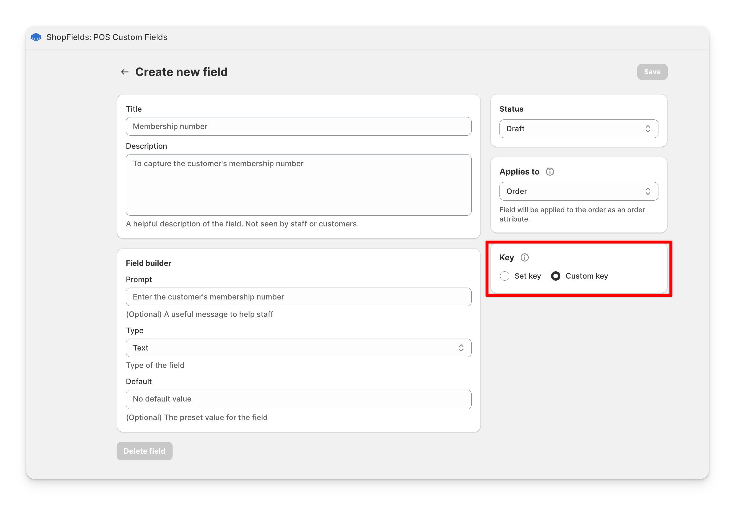 custom field setting