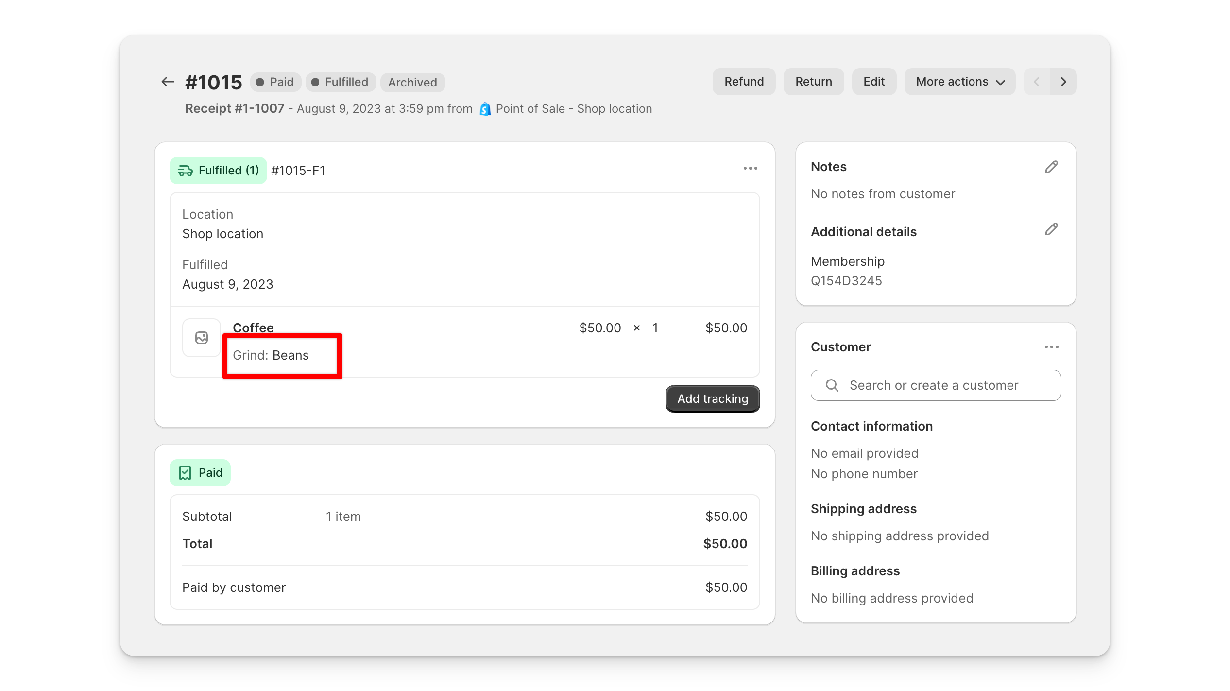 line item properties custom field example in shopify admin