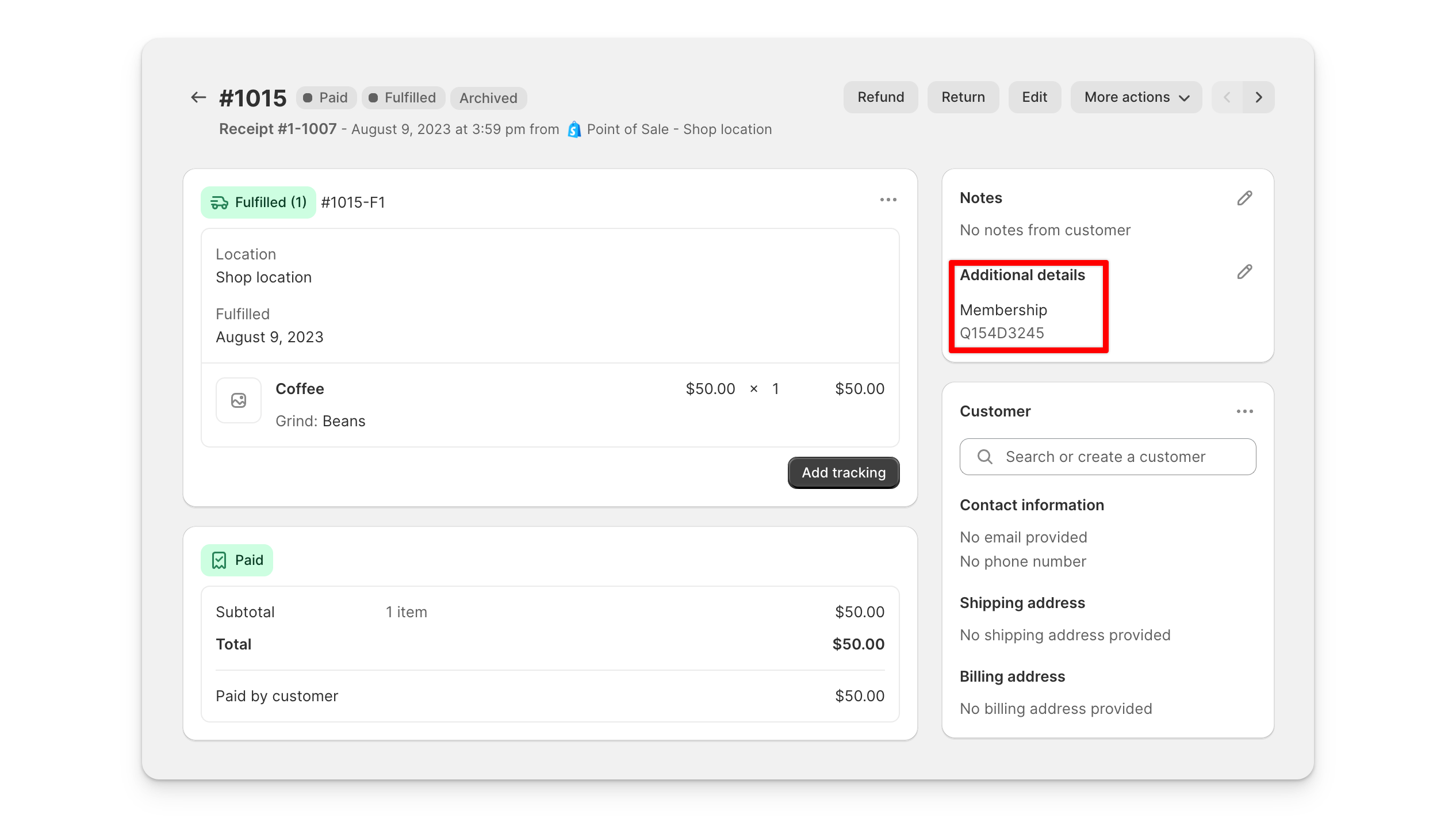 highlighting order attributes on completed order