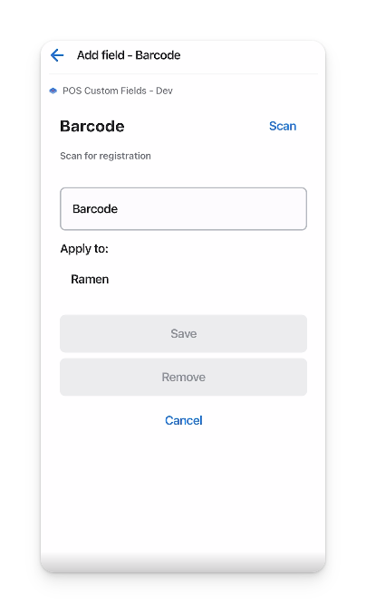 shopify point of sale custom information using scanner example - text field screen